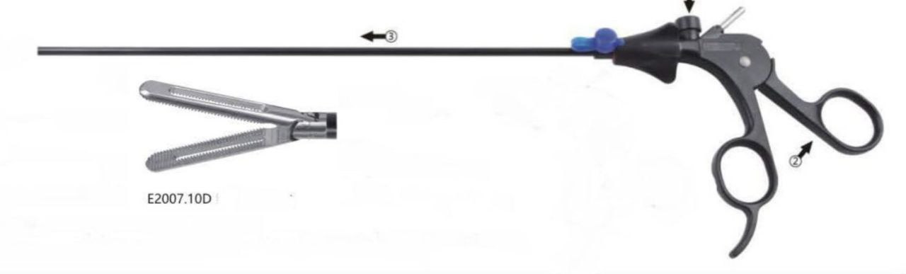 Ухоплюючий затискач, щипці, атравматичний, тонка міжзубцева порожнина-вікончата, обертальний 360 град, діаметр 5 мм, довжина 330 мм, довжина браншів 28 мм